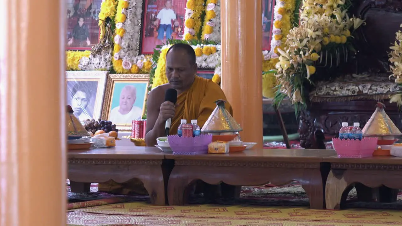 Buddhist Monk Singing Mantra Song in the Pagoda