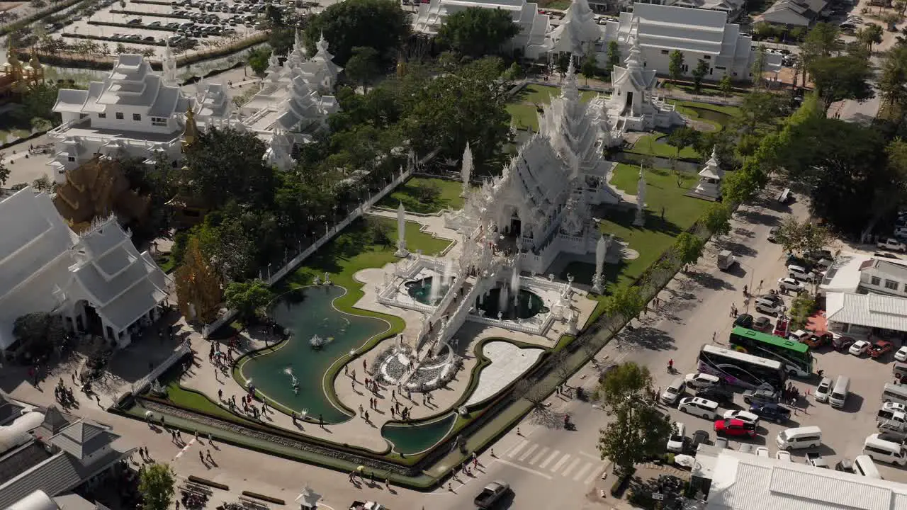 Aerial view Wat Rong Khun Thailand white temple