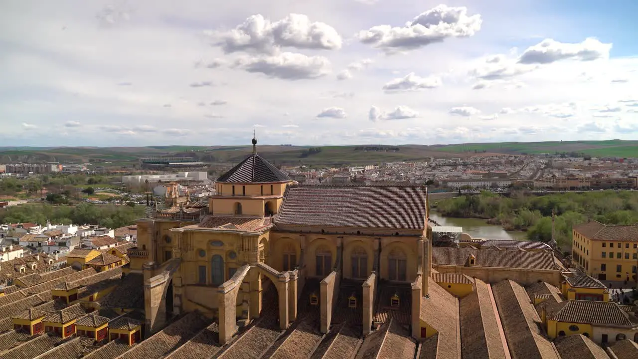 Beautiful view over Mezquita in Cordoba from above with Spanish countryside in distance