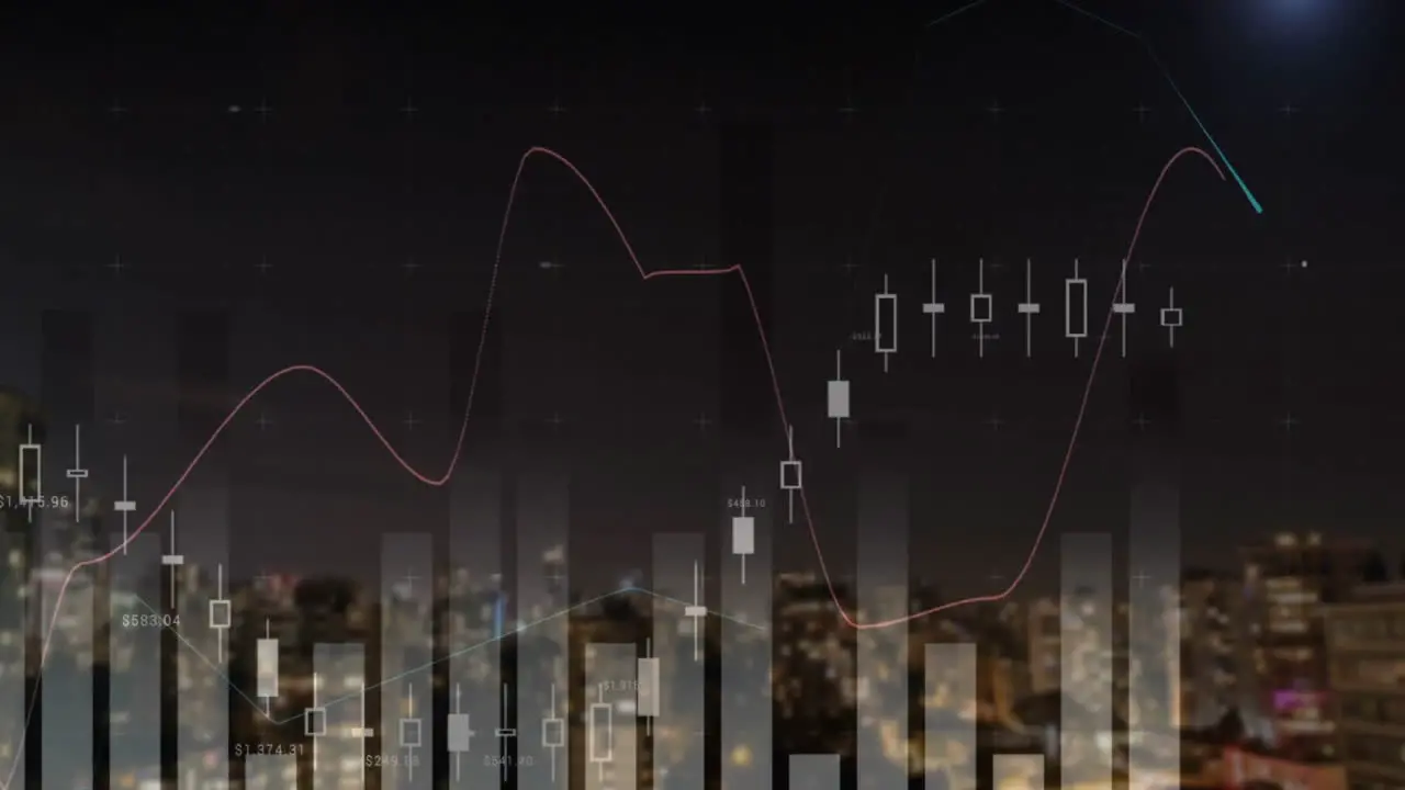 Animation of financial data processing over city