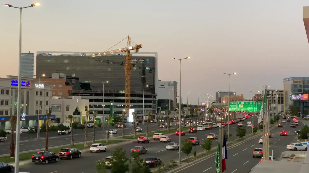 Establishing Shot of Jeddah City Center Road at Sunset Saudi Arabia