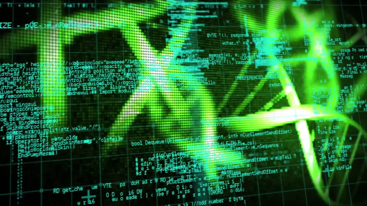 Animation of dna strand computer circuit board and scientific data processing