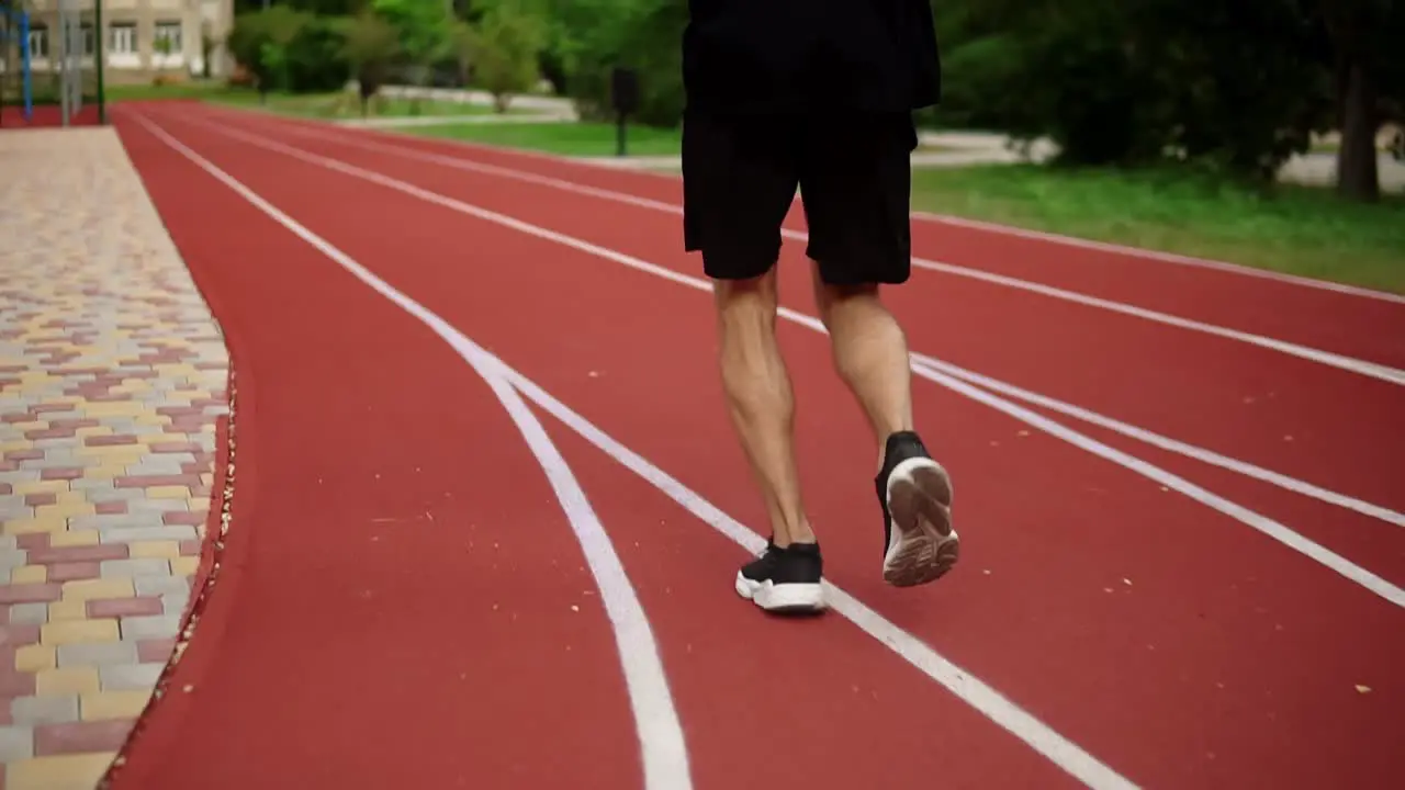 Rare View An Athlete Is Running On Race Track In Athletics Stadium