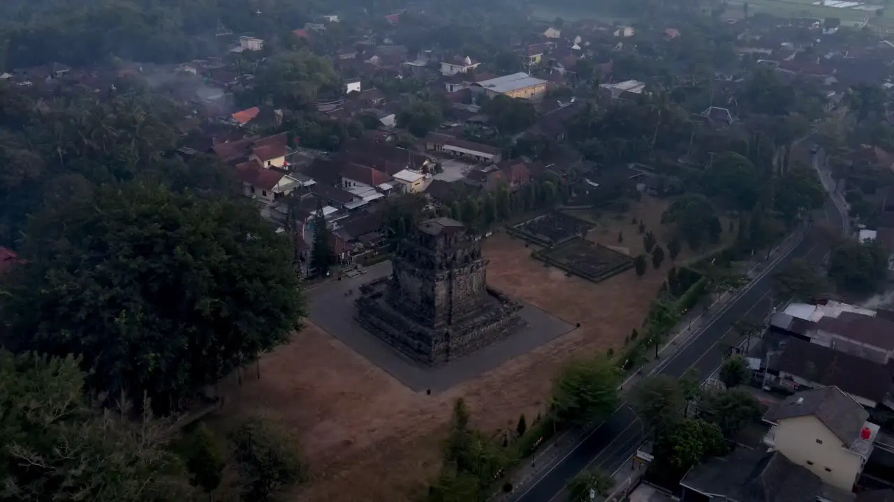 Mendut Temple and township in Central Java Indonesia aerial drone view