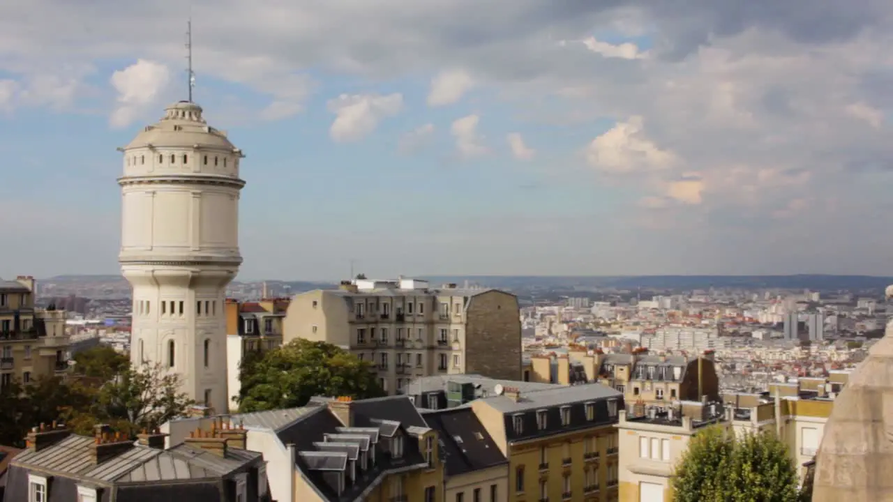 View of Paris and the water tower of Montmartre from the dome of the Basilica of the Sacred Heart in Montmartre Paris