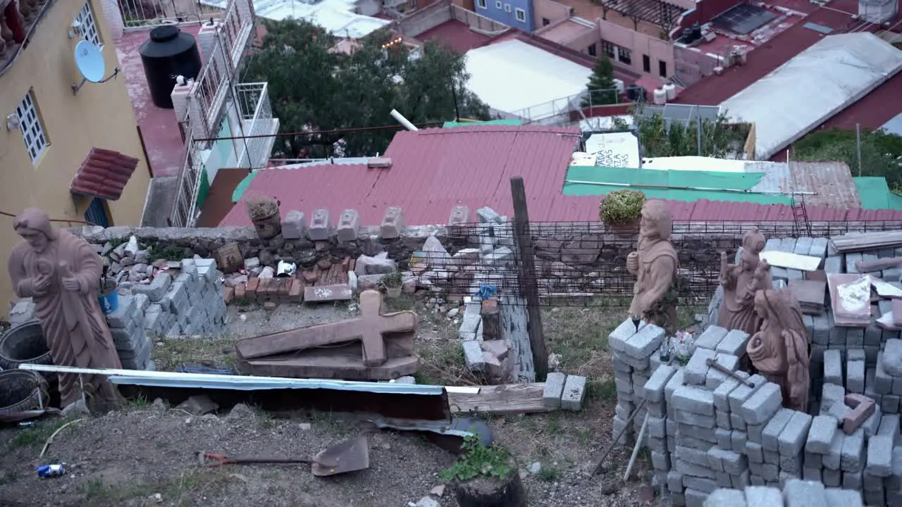 Stone statues and bricks on the ground