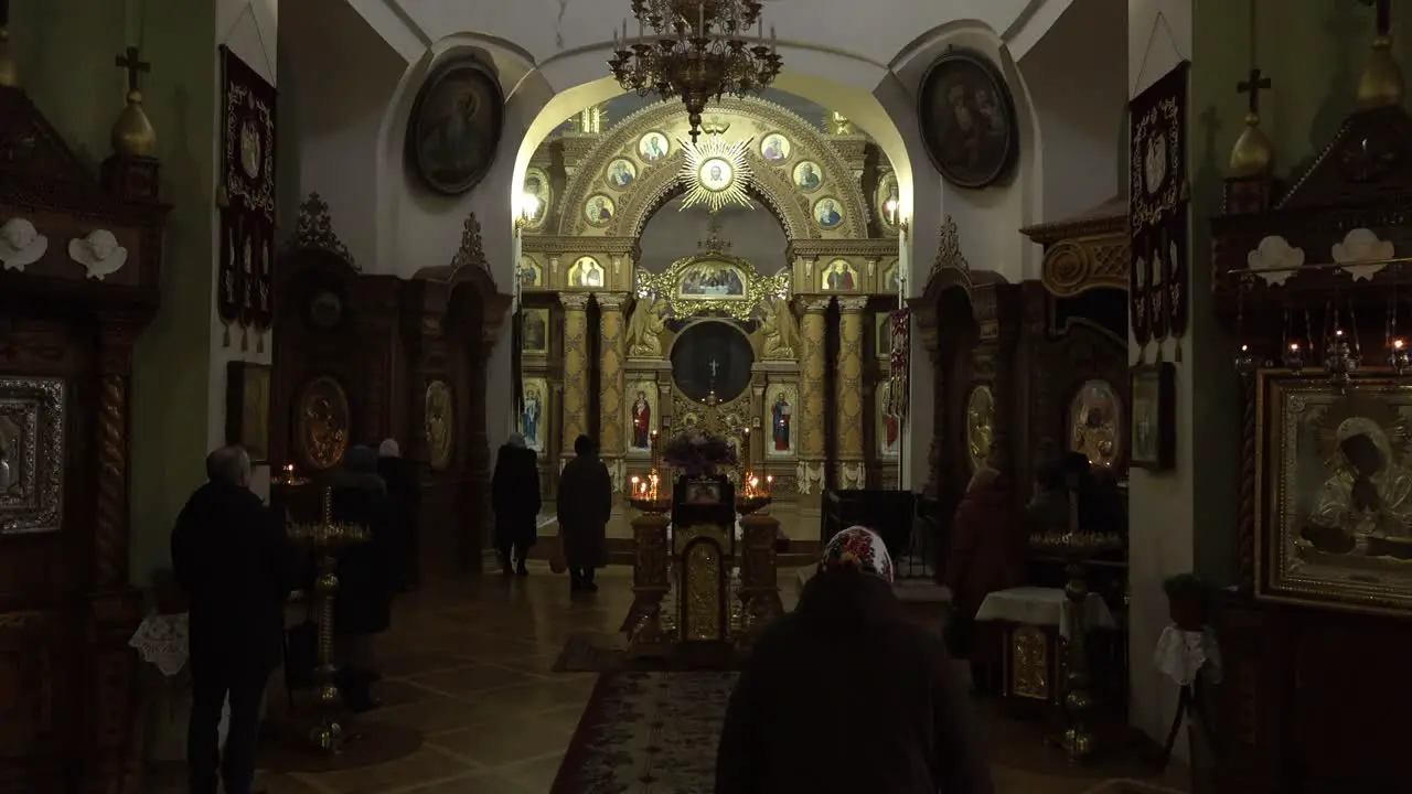 Worshipers gather inside St Catherines Cathedral in Kherson city centre for religious services on Forgiven Sunday