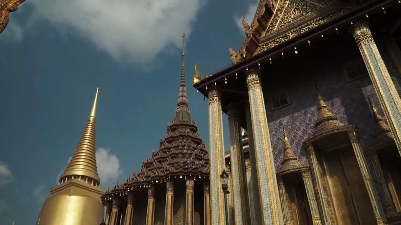 Tilting Upshot Scenic view of Temple of the Emerald Buddha in the Grand Palace in Bangkok Thailand