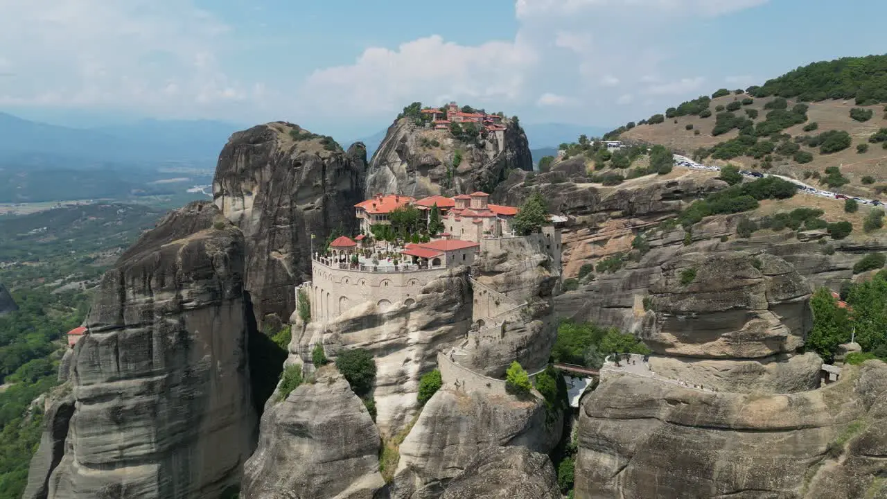 Meteora Monastery Tourist Attraction and Popular Landmark in Thessaly Greece Mainland Aerial 4k Circling