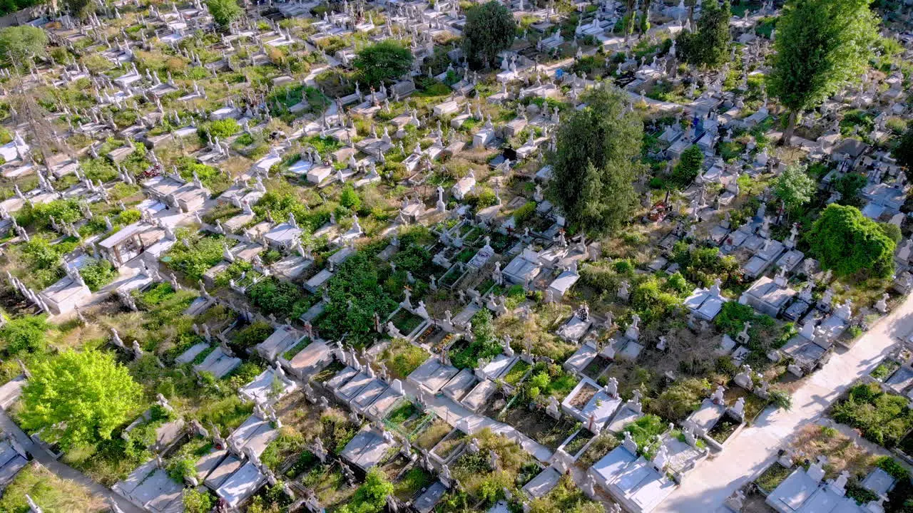 Cristian Ortodox Graveyard rows aerial footage