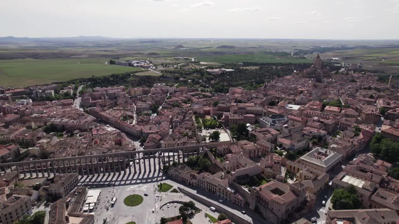 Wide establishing shot of spanish city Segovia