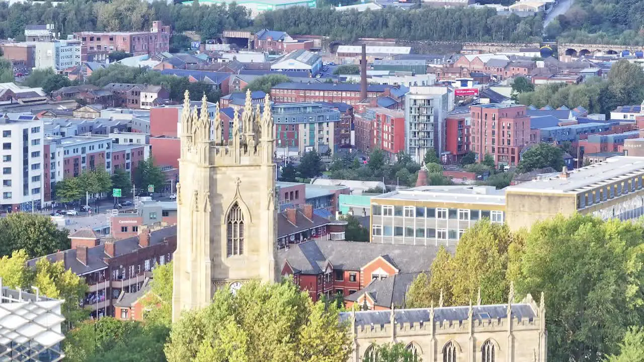 Aerial Ascend On St George's Church Portobello Former Church Of England In The City Of Sheffield