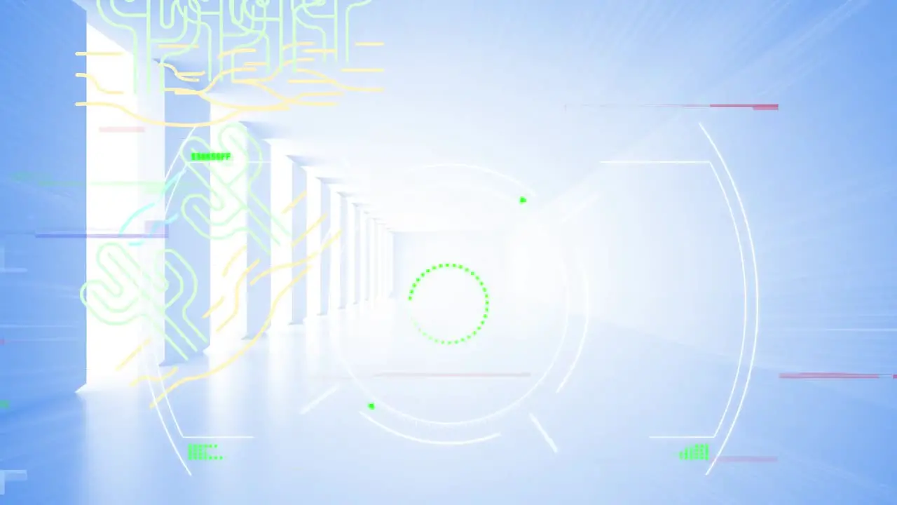 Animation of interference and data loading over blue and white abstract background