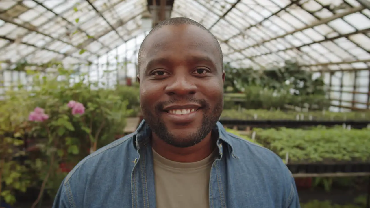 Retrato De Hombre Afroamericano Positivo En Invernadero