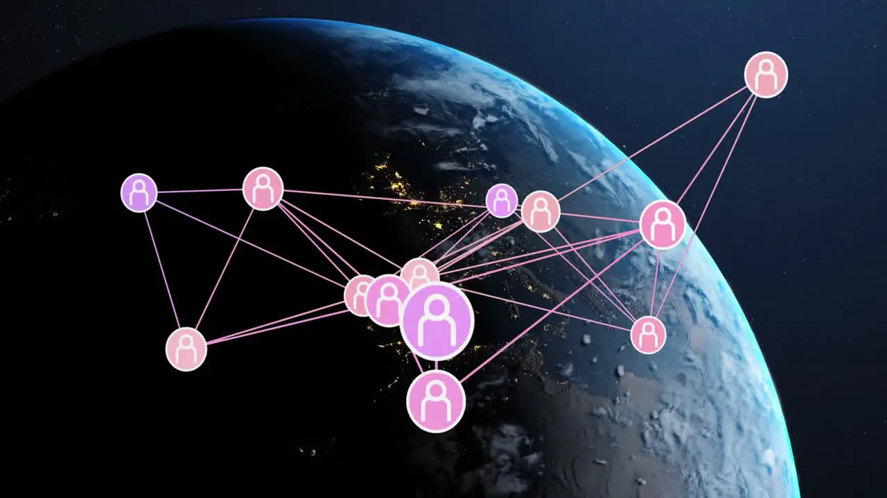 Animation of icons connected with lines over globe against abstract background