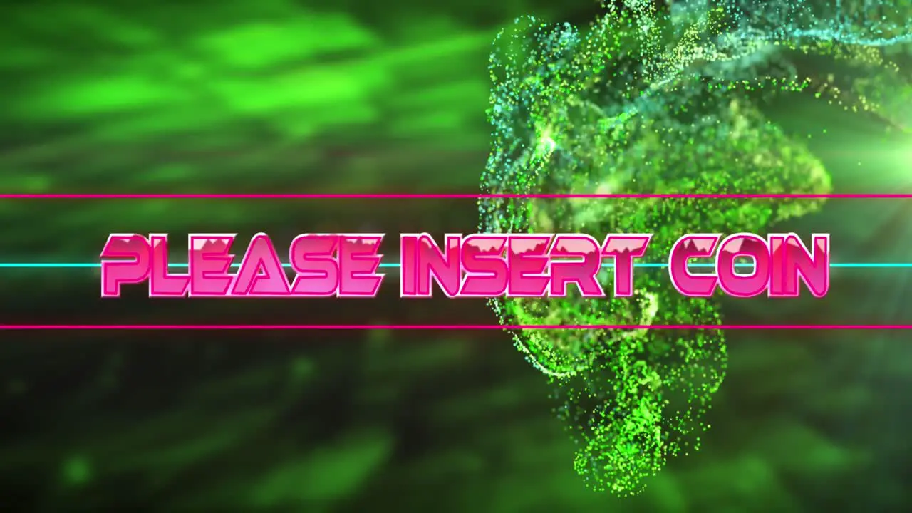 Animation of please insert coin over dots forming dynamic wave against abstract background