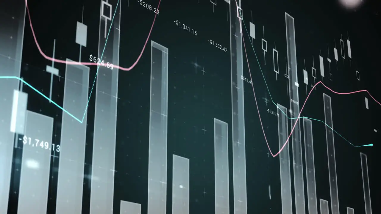 Animation of multiple graphs with numbers against abstract background