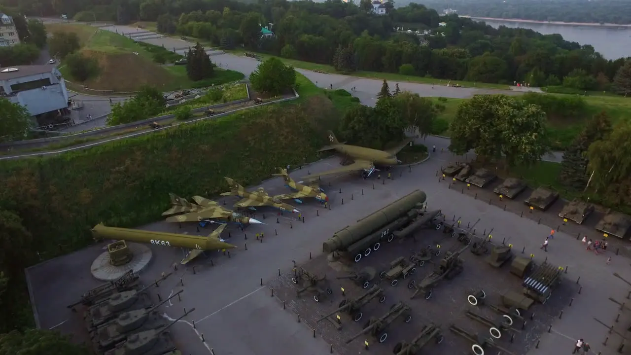 Military museum exhibits Victory park Kyiv city Aerial view Kiev Pechersk lavra