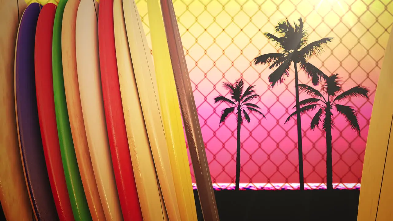 Closeup surfing boards and tropical leaves with summer background 4