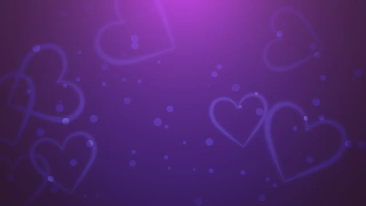 Fly purple romantic hearts on shine background