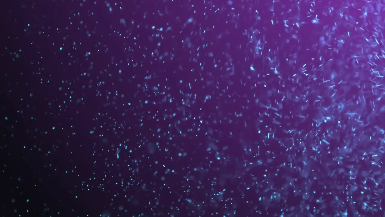 Animation of glowing blue particles falling against purple background with copy space