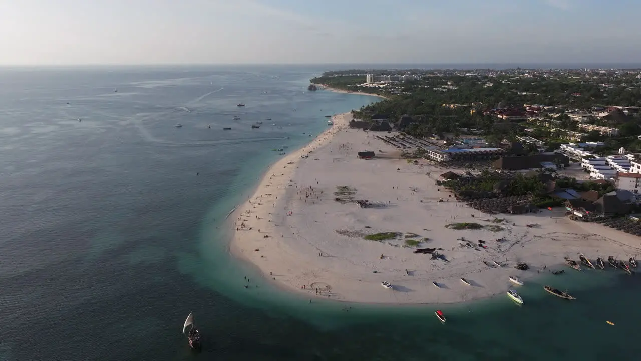 Beautiful aerial shot of shoreline and turquoise ocean in zanzibar Tanzania