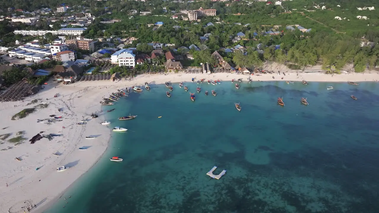 Awesome aerial shot of shoreline and turquoise ocean in zanzibar at sunny day tanzania