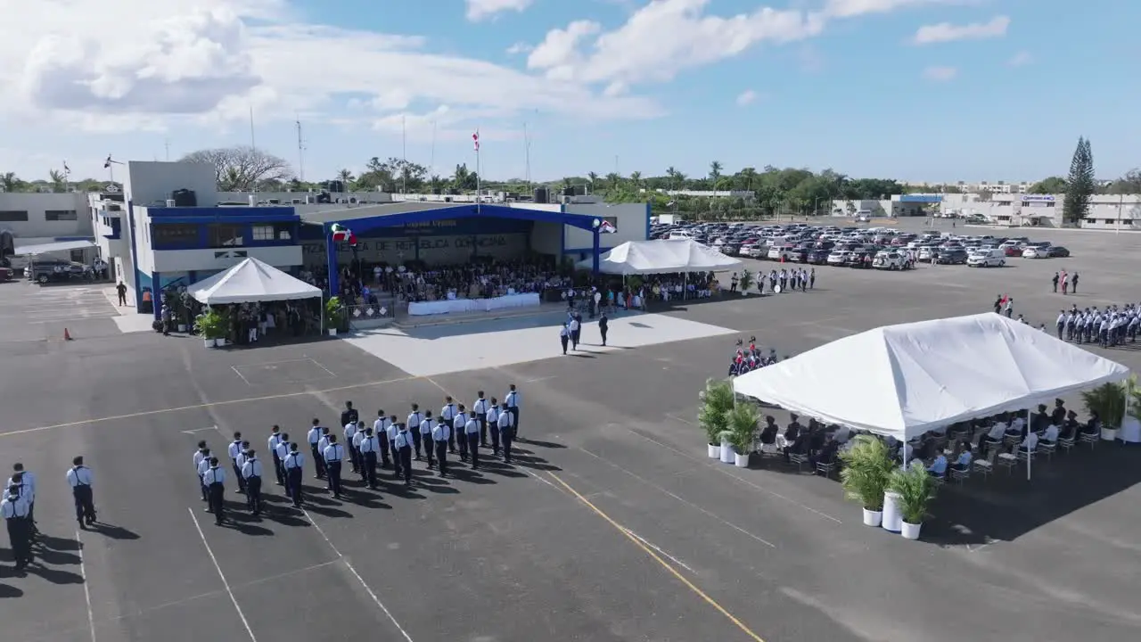 Military ceremony on Dominican republic airbase on a sunny summer day aerial