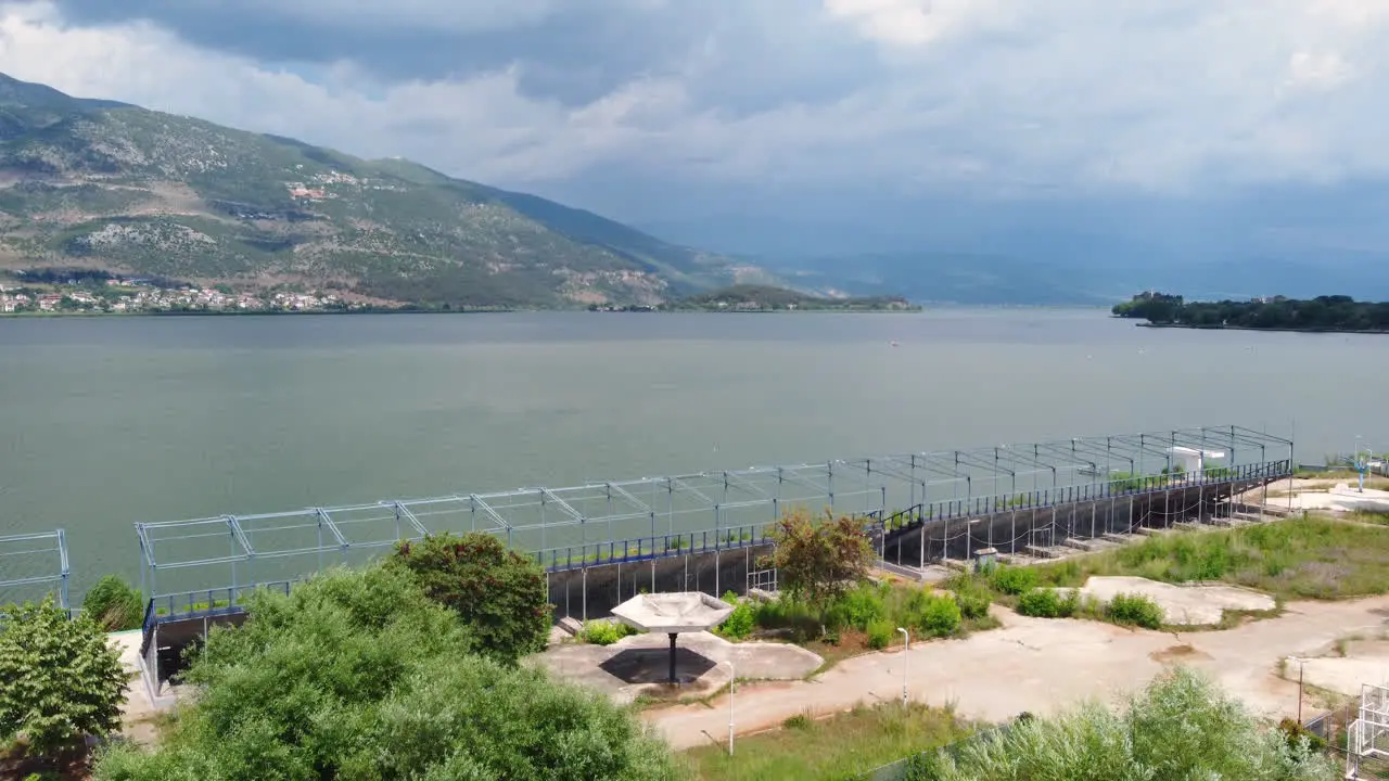 Flying above abandoned structures around Lake Pamvotida