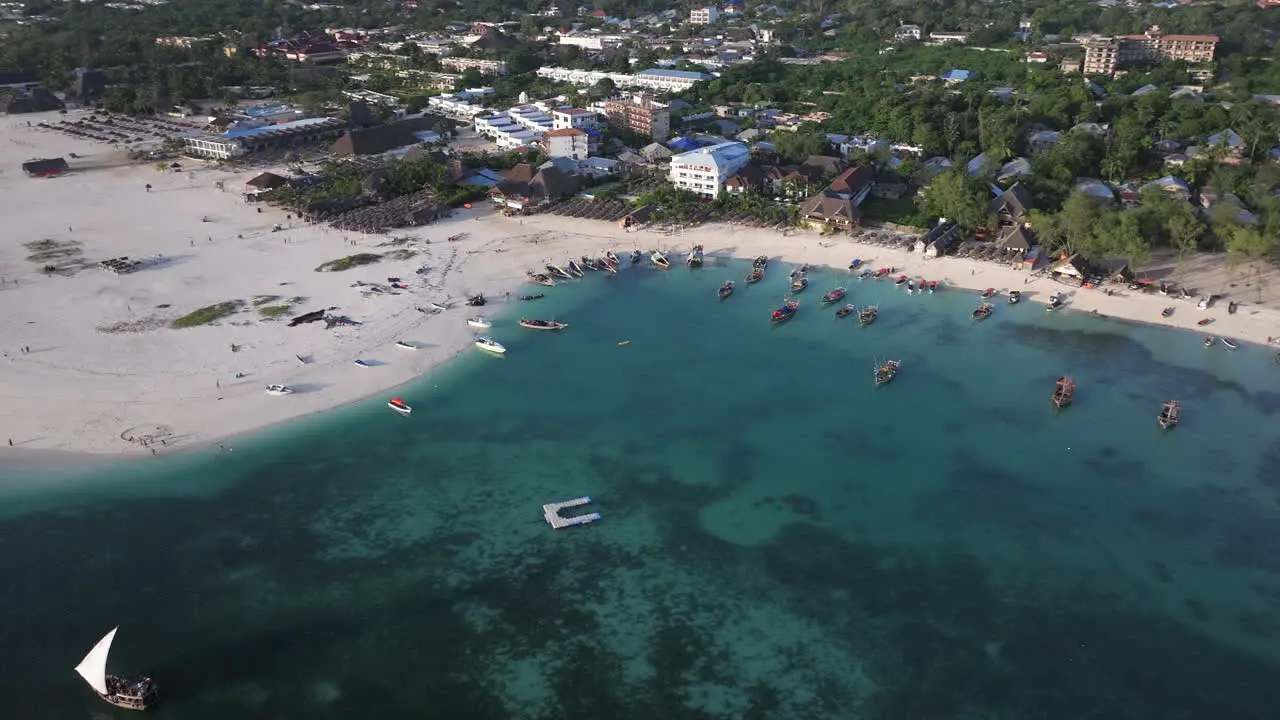 Amazing aerial shot of coastline and turquoise ocean in zanzibar shot at 30 fps