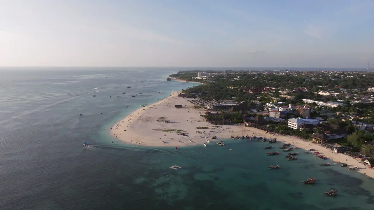 Awesome aerial shot of shoreline and ocean in zanzibar at sunny day tanzania