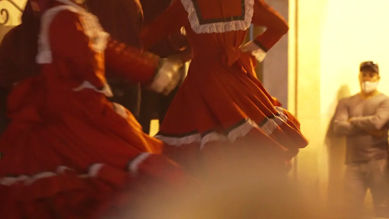 Mexican Dancing Couples in Authentic Traditional Costumes Dancing on Stage During Carnival