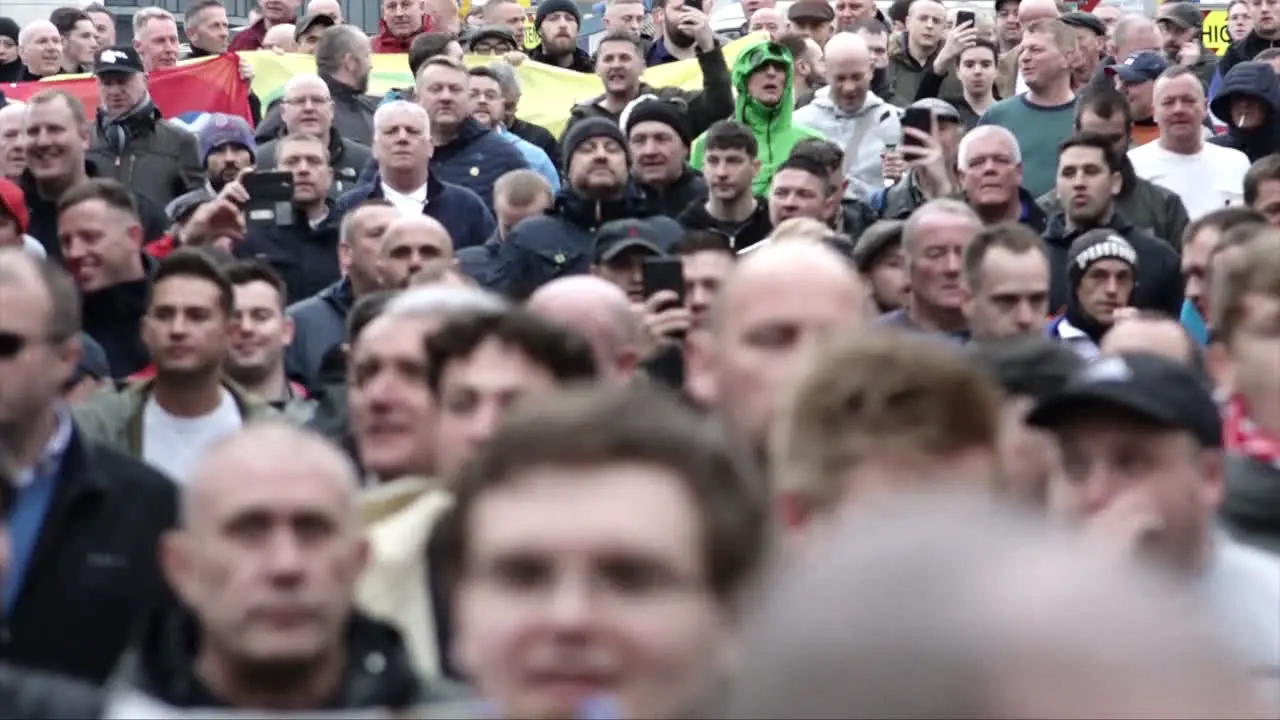 UK March 2018 hundreds of angry white men march on the far right Football Lads Alliance protest in Birmingham