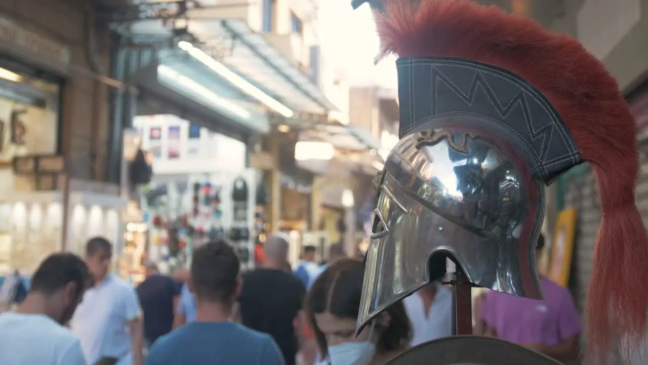 Tourists line Pandrossou Street in central Athens