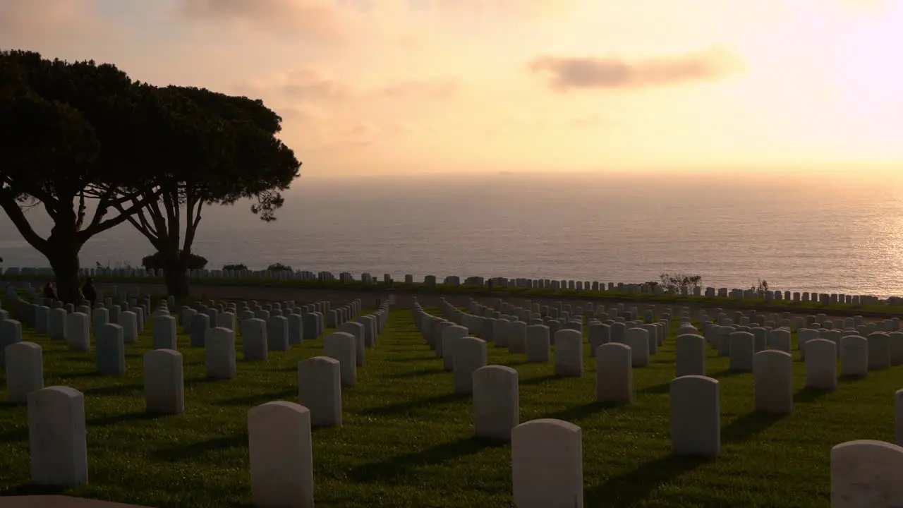 Sunset over Rosecrans Military Cemetery in San Diego California