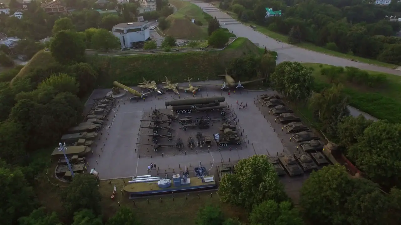 Aerial view military museum Kiev city Mother Motherland statue in Ukraine