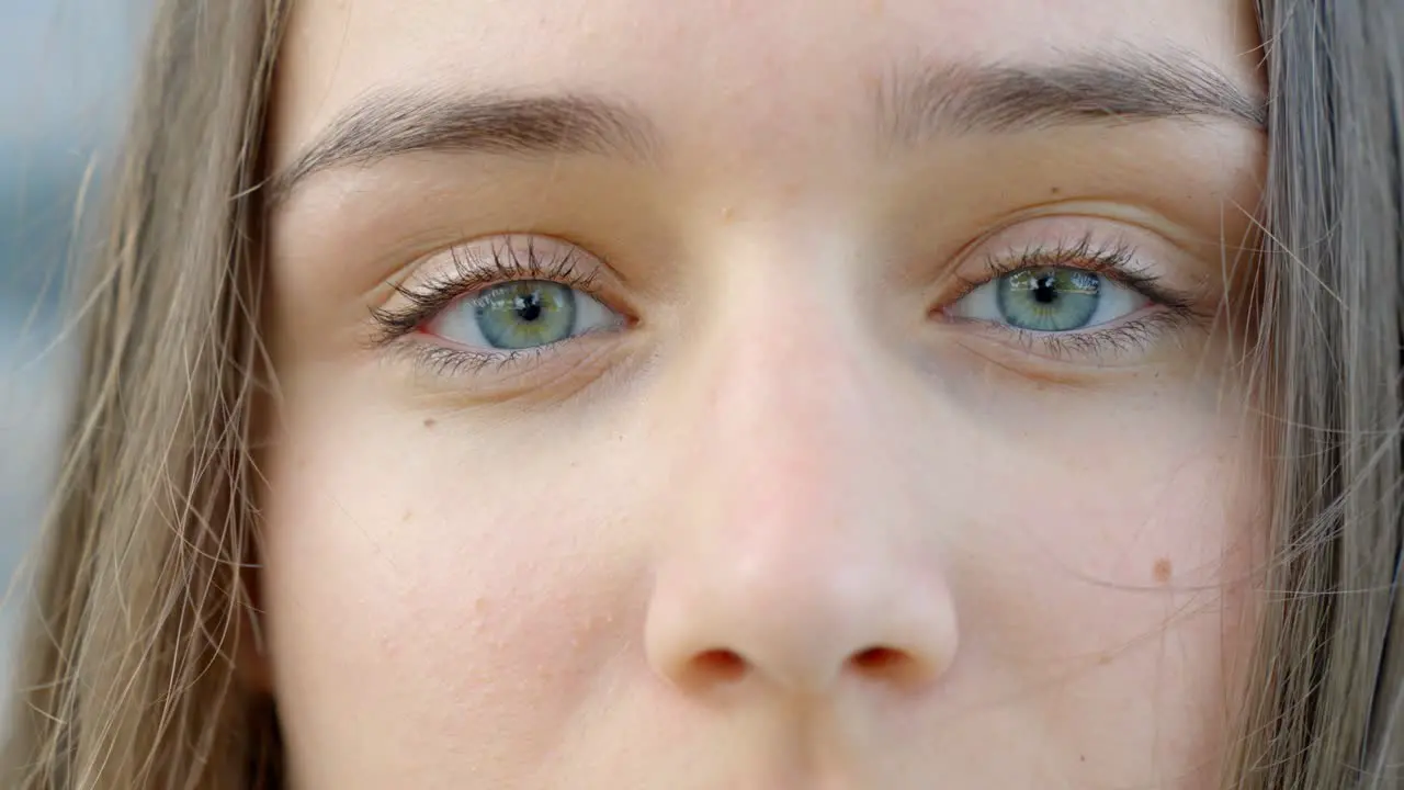 Eastern European Girl's Green Eyes Close-Up Shot