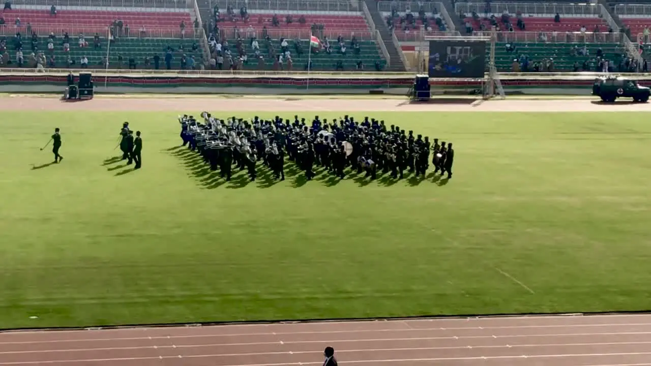 Kenyan milliatary bandmarching in a parade during celeberation of Jamhuri day in nairobi kenya 12th December 2020