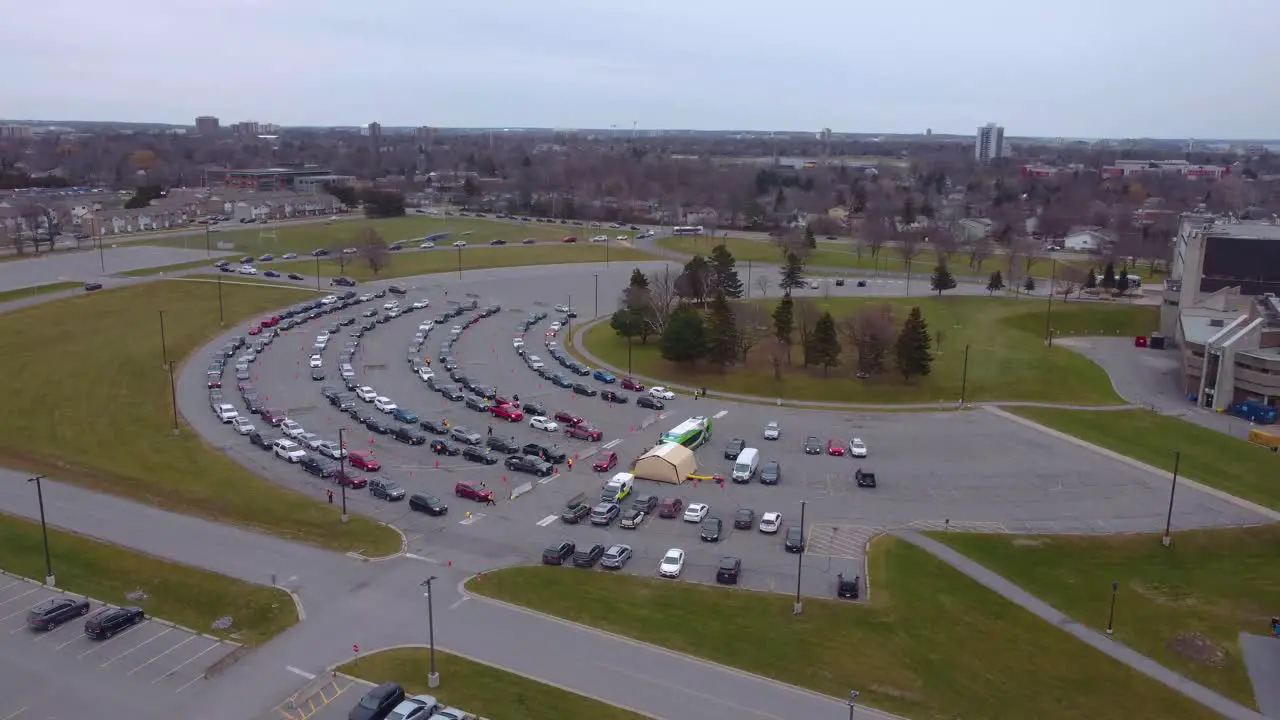 Aerial View Covid-19 third dose drive though December 18th 2021 Kingston Ontario Canada