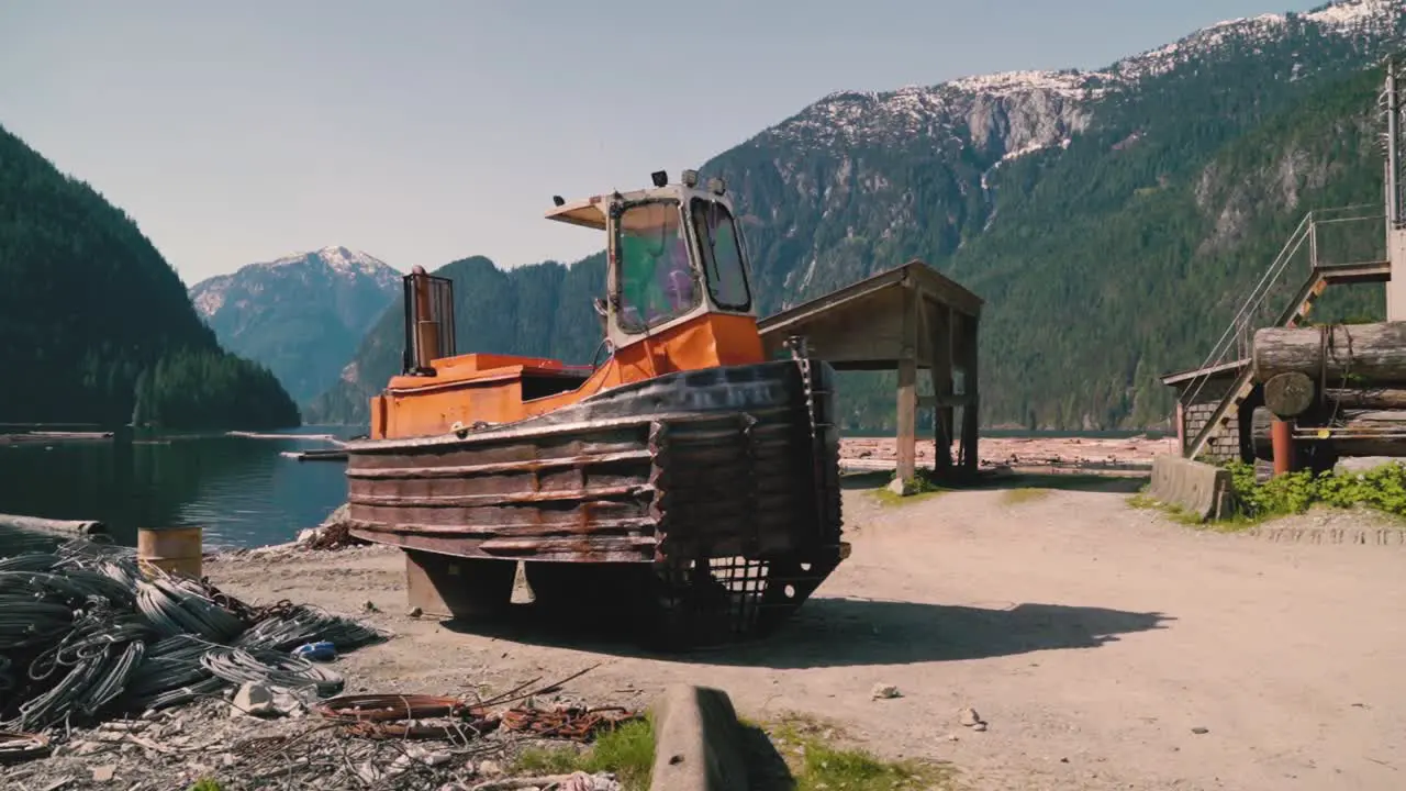 Dozer Boat for Logging Parked on Shore