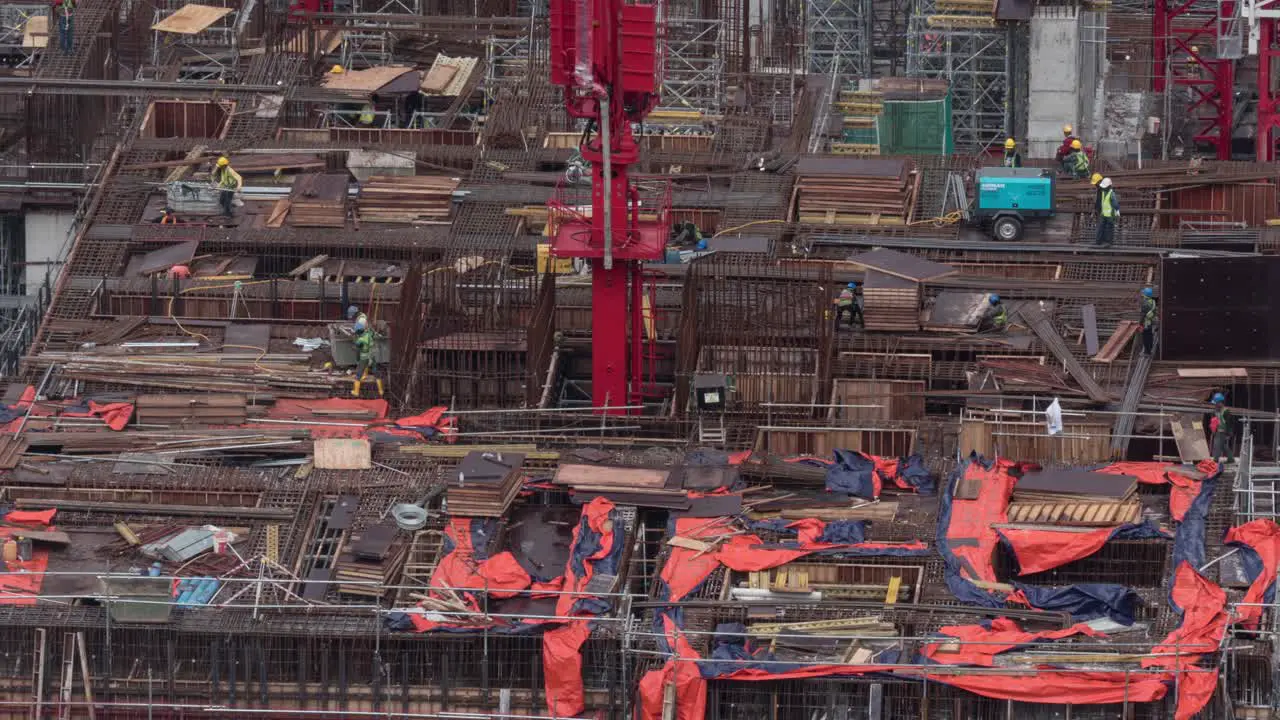 Timelapse of builders working on construction site