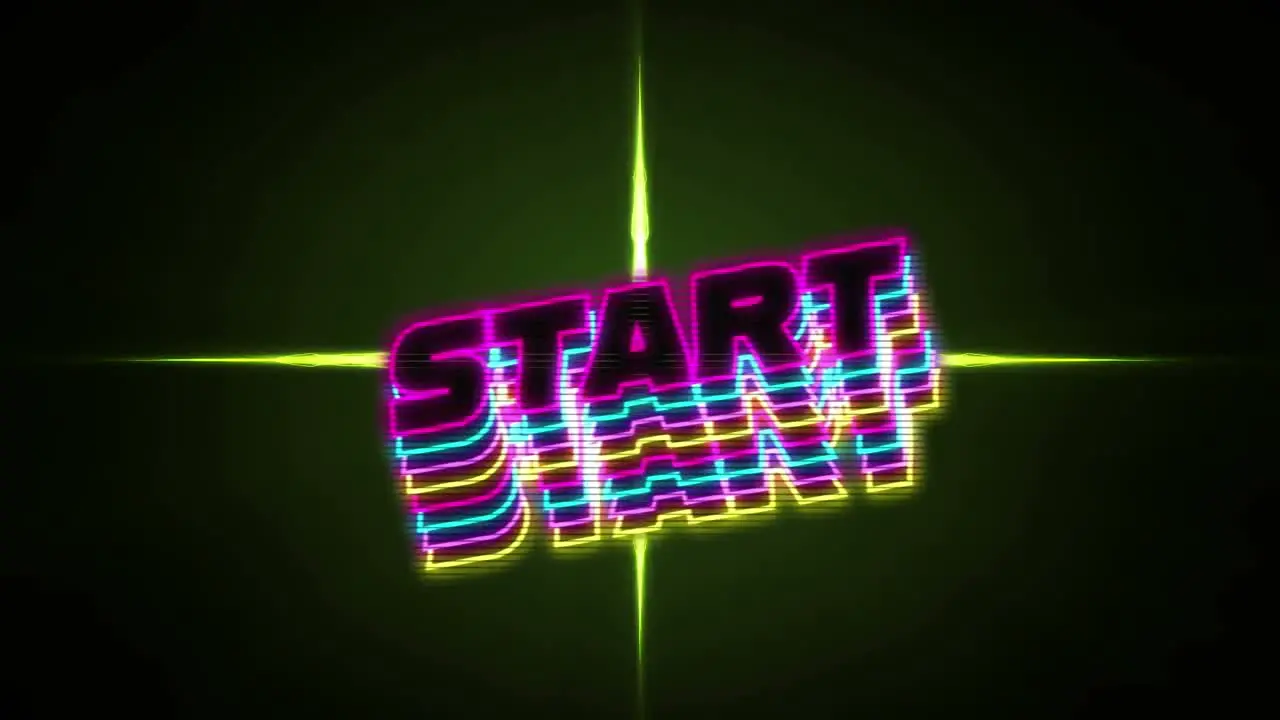 Animation of start text over green lights on black background