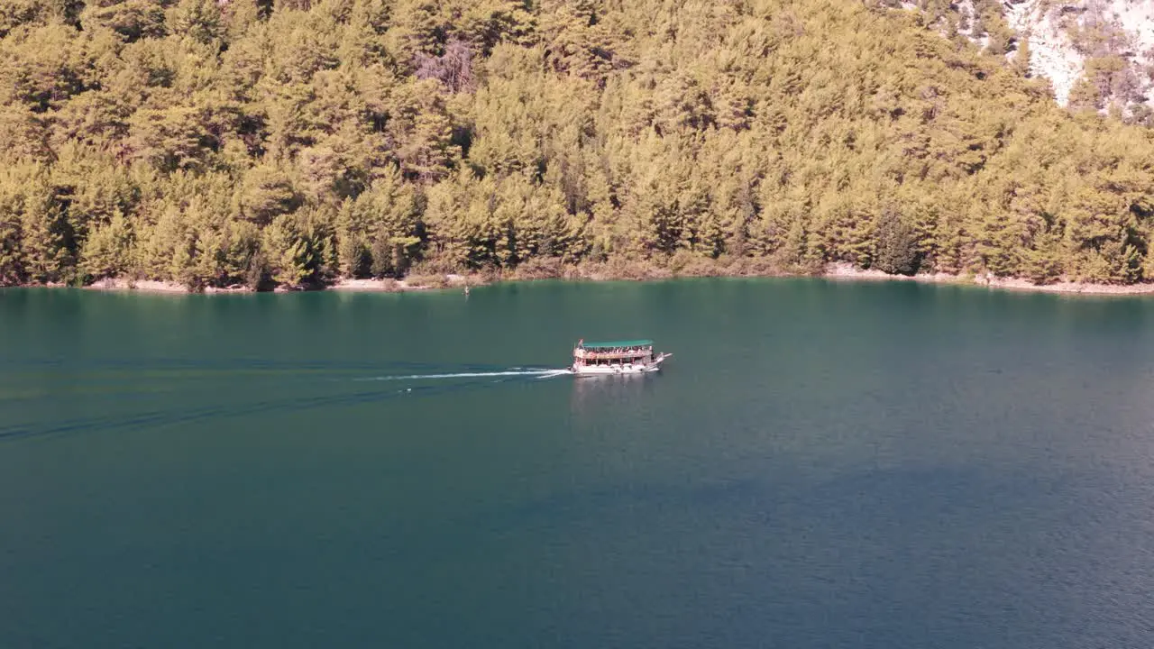 Green Canyon Boat Trip Over Emerald Water In Oymapinar Dam Lake Antalya Province Turkey