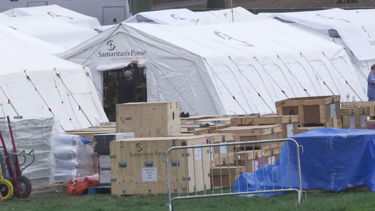 Hospital Tents In Central Park NYC Amid Coronavirus Crisis — Man Opens Roll-Up Tent Door