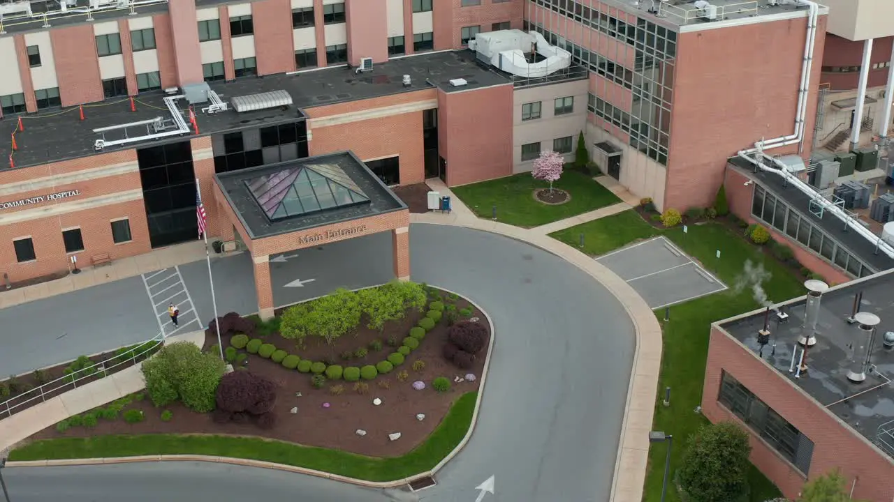 Aerial of hospital main entrance