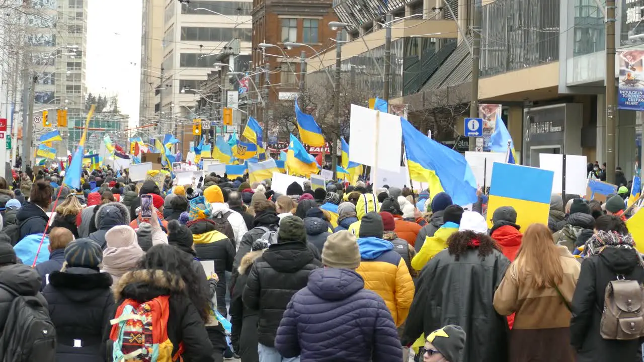 Pro Ukrainian rally against war invasion from Russia Canada on February 27 2022