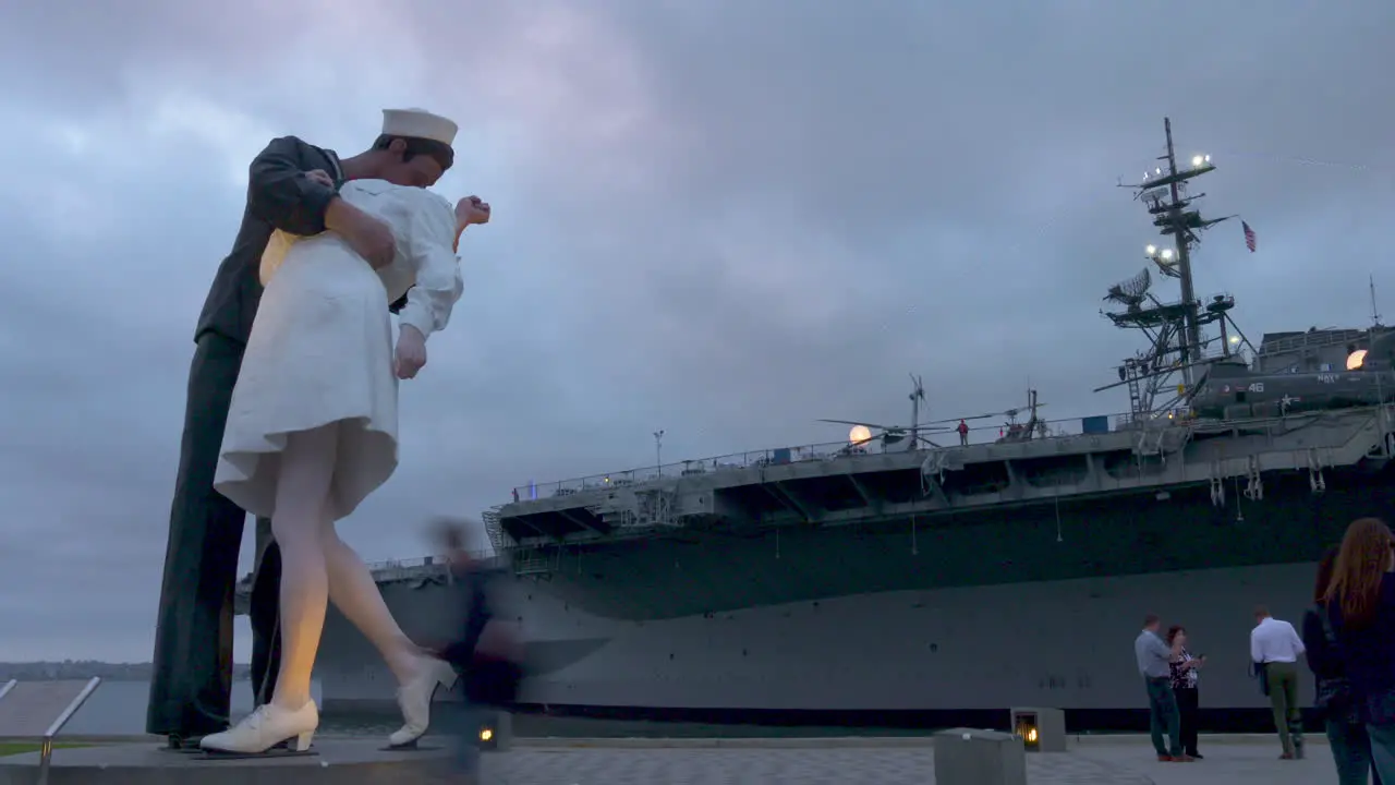 Time lapse of tourists outside the USS Midway Museum