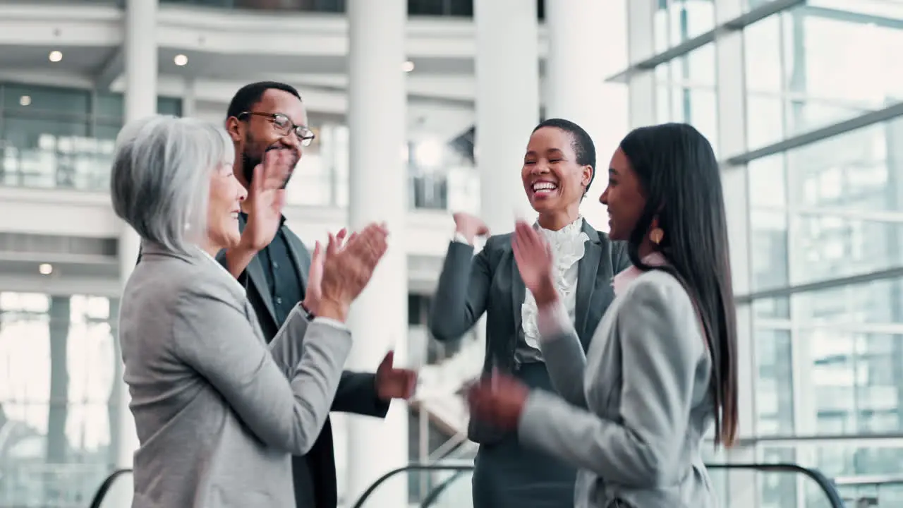 Business people support and staff with high five