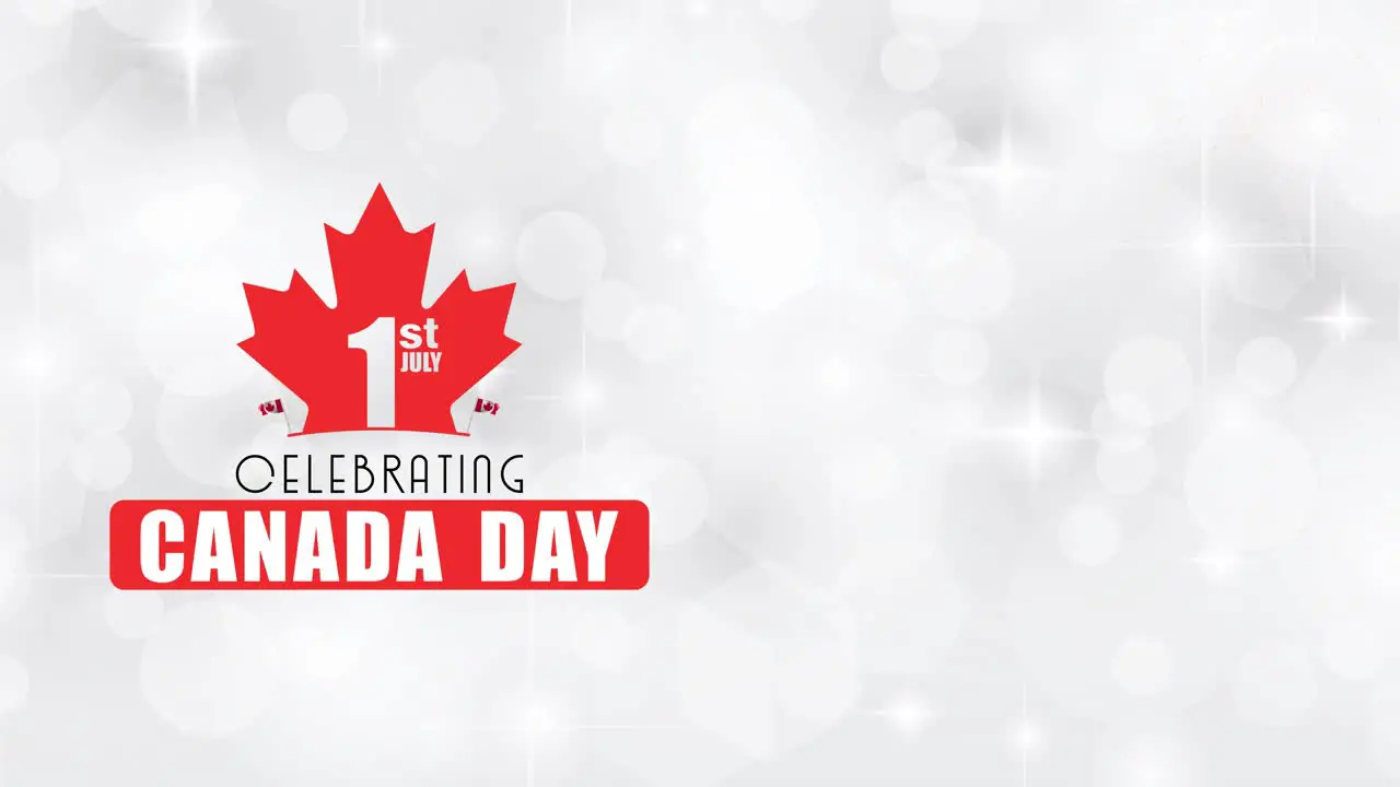 Greetings for Canada Day Displayed on the Left of a Glittery Grey Background with Fireworks