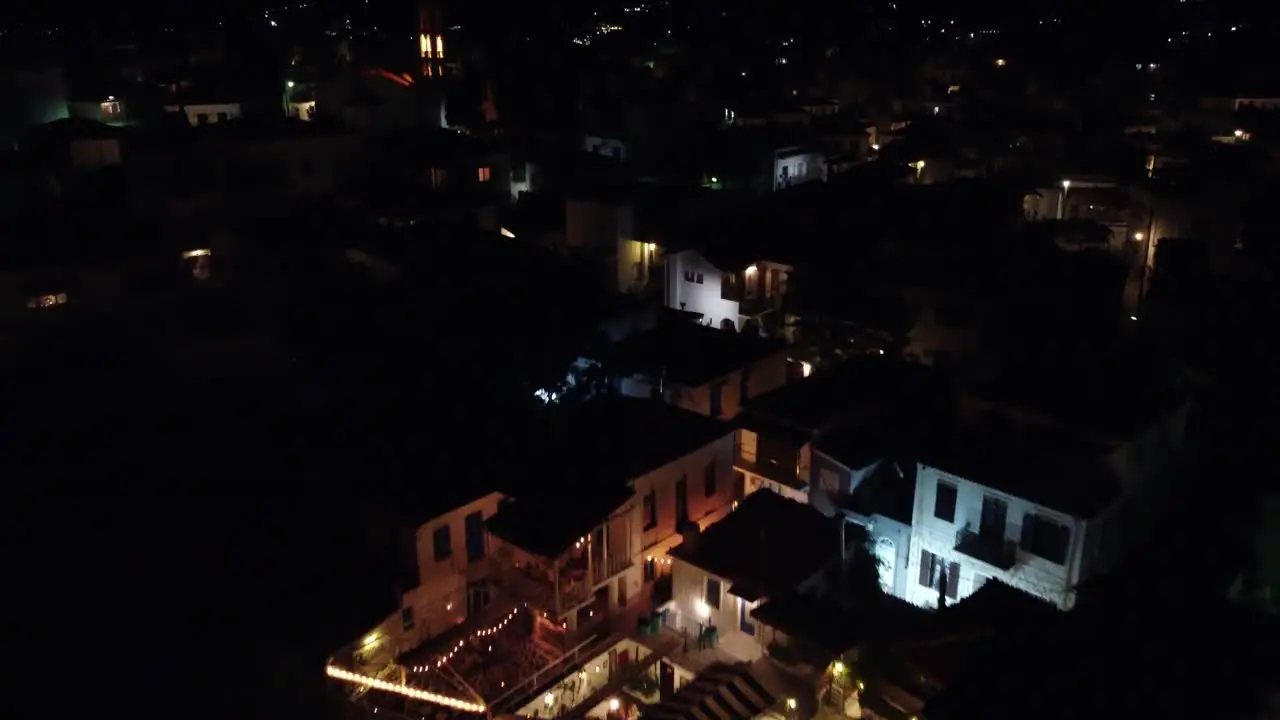 Skiathos by night filmed from above in 4k